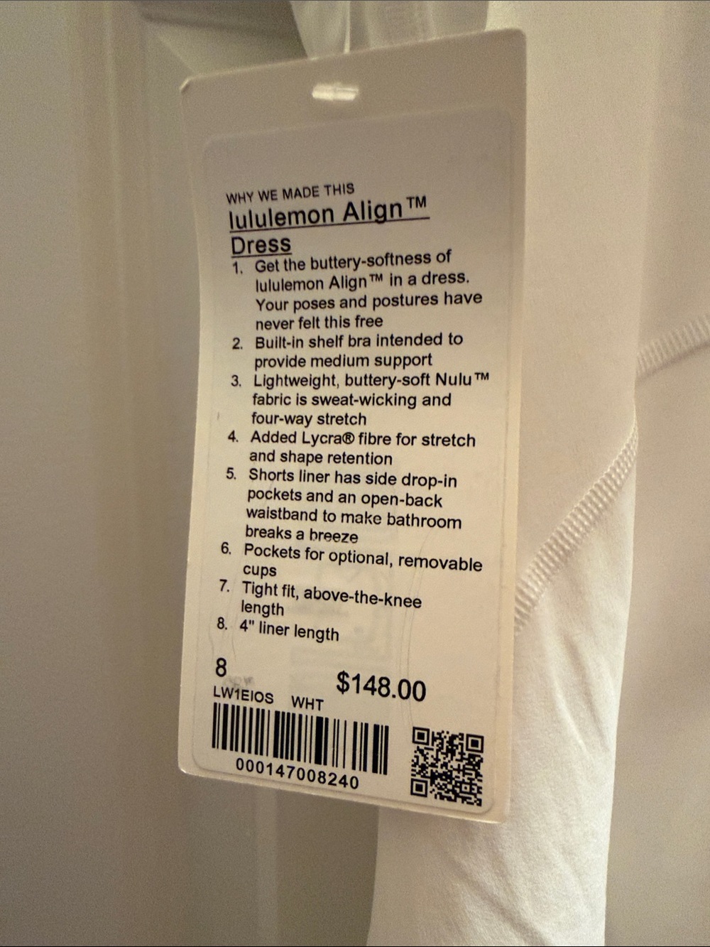 Lululemon align dress, white new with tags, size 8 - Picture 6 of 6